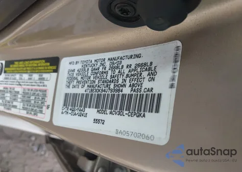 2004 Toyota Camry Xle из США, поврежденный, VIN 4T1BE30K94U793984